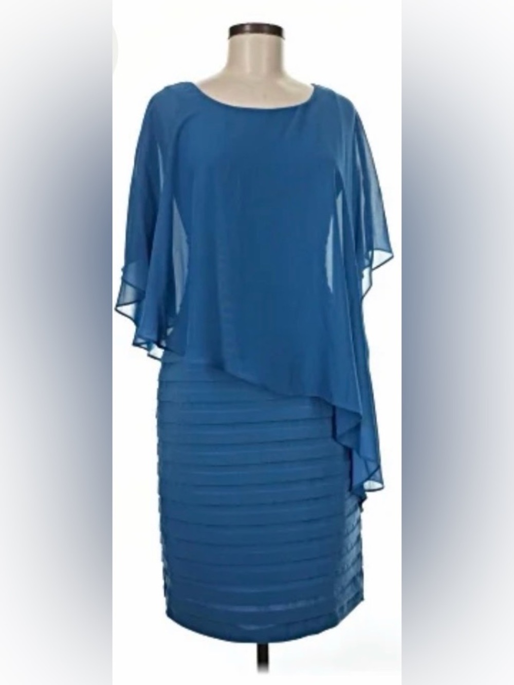 Adrianna Papell Teal-Blue Layered Chiffon Midi Dress
